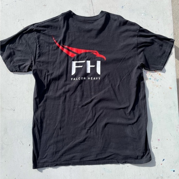 Men's SpaceX T-Shirt Black Falcon Heavy Spell-Out XL Crew Space Elon Musk Tesla - Picture 1 of 9